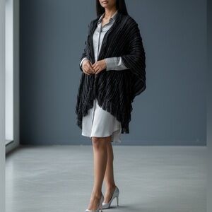 Chic Black Women's Poncho with Fringe